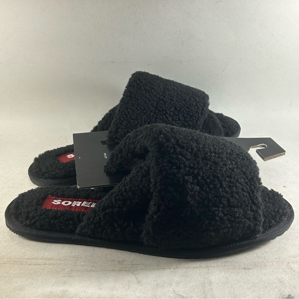 Sorel Go Mail Run Womens Faux Fur Slippers Black Size 8